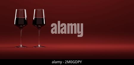 Two glasses of red wine on red background Stock Photo