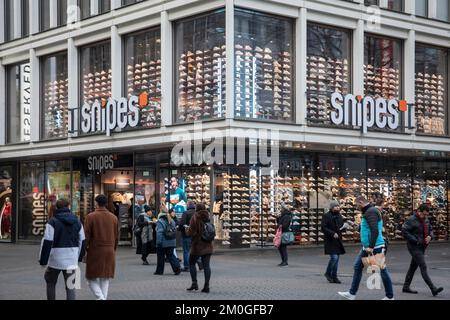 Snipes store on the shopping street Schildergasse, shop for sneaker and streetwear, Cologne, Germany. Snipes Store in der Fussgaengerzone Schildergass Stock Photo