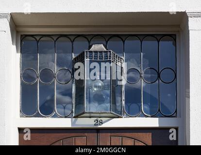 Leaded ornamental transom light, New Grove House, Hampstead, London. Stock Photo