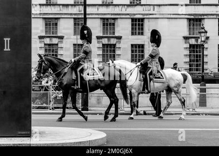 Mounted Guards Take Part In Queen Elizabeth II Funeral Procession, Whitehall, London, UK. Stock Photo