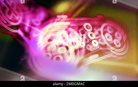 Esport retro video game pad and digital sport gaming symbol digital concept. cyber technology and computer background abstract 3d illustration. Stock Photo