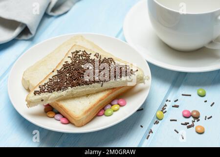 Hagelslag, toast with chocolate sprinkles, sweet bread topping from the Netherlands, Holland Stock Photo