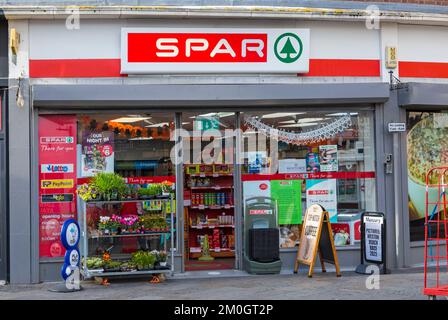 Spar convenience store shop at High Street, Weston Super Mare, Somerset UK in October Stock Photo
