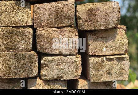 Stack of bricks image texture,Building brick on background. Stock Photo