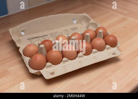 Lancashire United Kingdom. Taken on 6 December 2022. Carton of a dozen Aldi Supermarket eggs Stock Photo