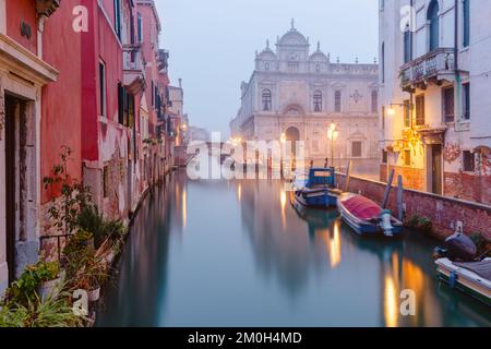 Typical Venetian canal at Saints Giovanni and Paolo square, Venice, Italy Stock Photo