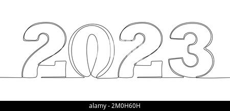 2023 New Year continuous, line numbers vector. Line art 2023 year is shown. Stock Vector