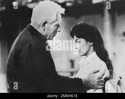 Spencer Tracy, BarBara Luna, on-set of the Film, 'The Devil At 4 O'Clock', Columbia Pictures, 1961 Stock Photo