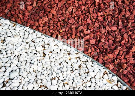 Red stones gravel texture macro background, decor Stock Photo