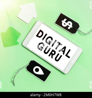Text sign showing Digital Guru. Business idea teacher and intellectual guide in matters of fundamental concern of electronics Stock Photo