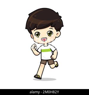 Cute boy mascot cartoon character in running pose, isolated vecter for illustration Stock Photo