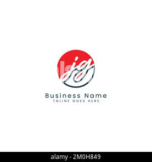 J G JG Initial letter handwritten and signature vector image template in round shape logo Stock Vector