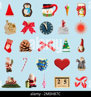 christmas collection isolated on a blue background Stock Photo