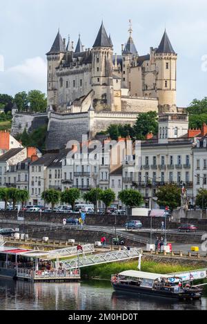 France, Maine et Loire, Saumur, Loire Valley listed as World Heritage by UNESCO, Saumur castle on the banks of the Loire Stock Photo