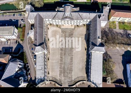 France, Meuse, Commercy, castle of Commercy, one of the favorite residences of Duke Stanislas Leszczynski (aerial view) Stock Photo