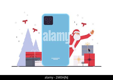 santa claus with wrapped gifts using smartphone new year christmas holidays celebration concept Stock Vector