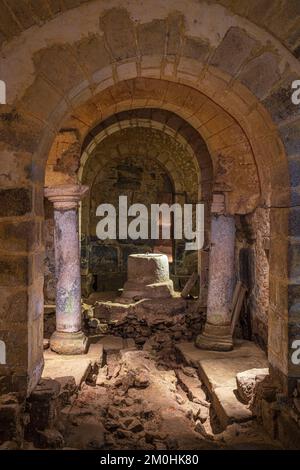 France, Creuse, La Souterraine, stage on the Via Lemovicensis or Vezelay Way, one of the main ways to Santiago de Compostela, crypt of Notre-Dame church Stock Photo