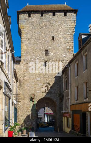 France, Creuse, La Souterraine, stage on the Via Lemovicensis or Vezelay Way, one of the main ways to Santiago de Compostela, Saint-Jean Gate, remnant of medieval fortifications Stock Photo