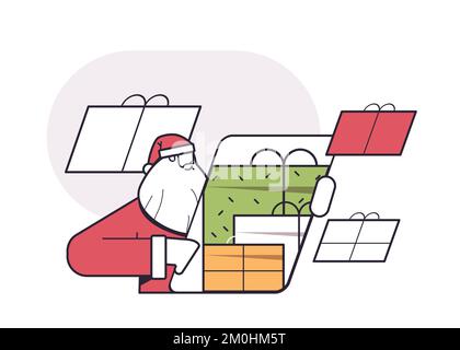 santa claus using smartphone with gifts on screen happy new year merry christmas holiday celebration concept Stock Vector