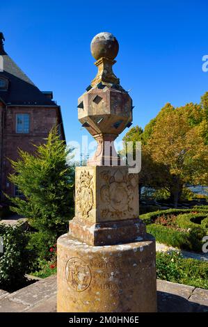 France, Bas Rhin, Mont Saint Odile, Mont Sainte-Odile Abbey also known as Hohenburg Abbey, the geographical sundial with 24 faces from the 18th century Stock Photo
