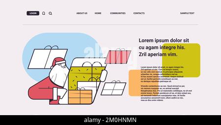 santa claus using smartphone with gifts on screen happy new year merry christmas holiday celebration concept Stock Vector