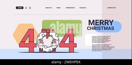 elves preparing for new year and christmas holidays celebration 404 page not found concept Stock Vector