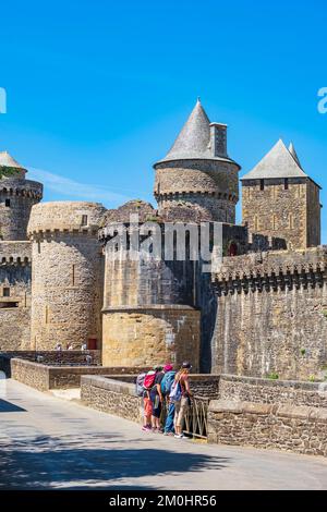 The Notre-Dame gate of the old fortified city of Fougeres (Fougeres ...