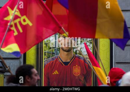 Madrid, Spain. 06th Dec, 2022. A protesters takes part during the demonstration, demanding the third Republic called by the Workers' Front and Republican Space of Madrid. December 6th in Spain marks the 44th anniversary of the Spanish Constitution. Credit: SOPA Images Limited/Alamy Live News Stock Photo