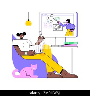 Online classes isolated cartoon vector illustrations. Teacher conducts online lesson during coronavirus pandemic, girl making notes, modern educational process, student life vector cartoon. Stock Vector