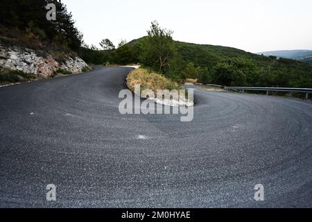 Spin mountain road of Nocera Umbra,  town and comune in the province of Perugia, Italy. Stock Photo