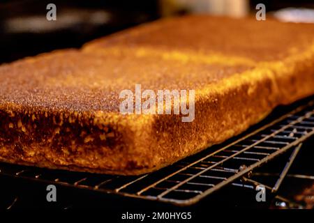 A closeup of freshly baked cornbread on cooling racks Stock Photo