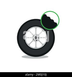 Check tire thread depth flat illustration. Auto tire change service. Good and worn tire. Control car wheel condition. Simple flat vector illustration Stock Vector