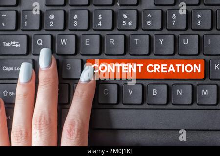 Text caption presenting Content Creation. Concept meaning contribution of information to any digital media Stock Photo