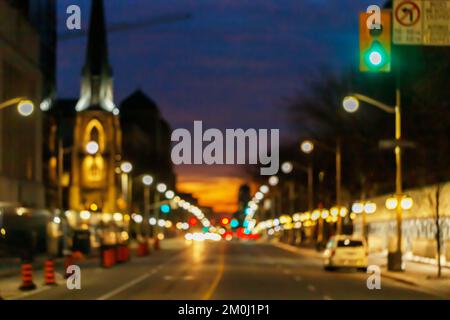Blured defocused street lights at night in Ottawa city, Canada Stock Photo