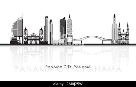 Silhouette Skyline panorama of Panama city, Panama - vector illustration Stock Vector