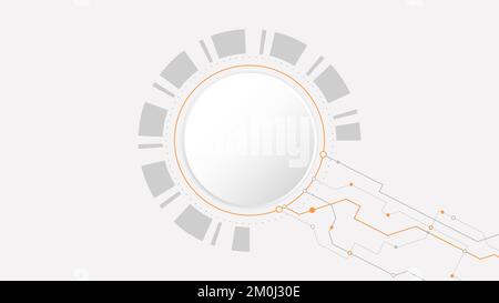 white grey circle technology background abstract. technology with line digital color grey, orange, dot, hi-tech, vector. circle technological for web Stock Vector