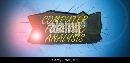 Conceptual caption Computer Forensic Analysis. Business showcase evidence found in computers and storage media Stock Photo