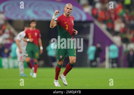 Lusail, Qatar. 06th Dec, 2022. Kepler Pepe of Portugal scores from a header and reacts to the supporters during the FIFA World Cup Qatar 2022 round of 16 match between Portugal and Switzerland at Lusail Stadium, Lusail, Qatar on 6 December 2022. Photo by Peter Dovgan. Editorial use only, license required for commercial use. No use in betting, games or a single club/league/player publications. Credit: UK Sports Pics Ltd/Alamy Live News Stock Photo