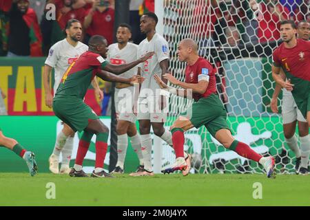 Lusail, Qatar. 06th Dec, 2022. Kepler Pepe of Portugal scores from a header and celebrates during the FIFA World Cup Qatar 2022 round of 16 match between Portugal and Switzerland at Lusail Stadium, Lusail, Qatar on 6 December 2022. Photo by Peter Dovgan. Editorial use only, license required for commercial use. No use in betting, games or a single club/league/player publications. Credit: UK Sports Pics Ltd/Alamy Live News Stock Photo