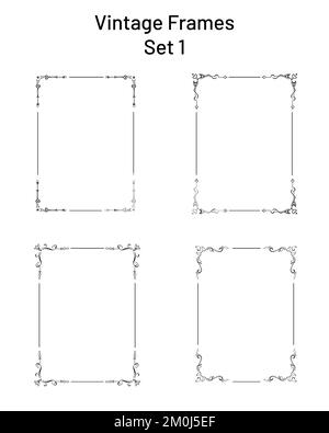 Set of four unique ornate frames with corner flourishes, rectang Stock ...