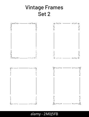 Set of four unique ornate frames with corner flourishes, rectang Stock Vector