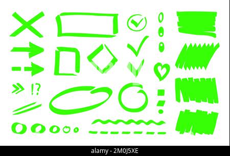 Green marker highlighter shapes, marks, pointers, strokes, lines Stock Vector