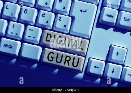 Text sign showing Digital Guru. Word for teacher and intellectual guide in matters of fundamental concern of electronics Stock Photo