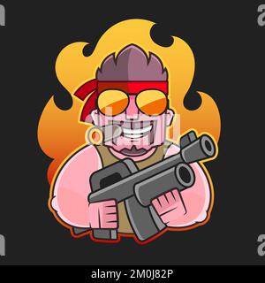 shooter esport game mascot logo design template gamer identification logo solder illustration Stock Vector