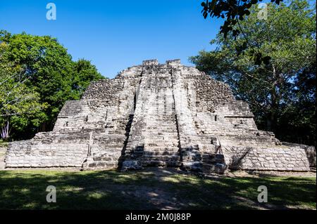 Ancient Pyramid in Chacchoben Mayan Site, Mexico Stock Photo