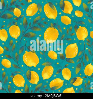 Background with lemons and branches, splash screen for design. Digital illustration. Not seamless Stock Photo