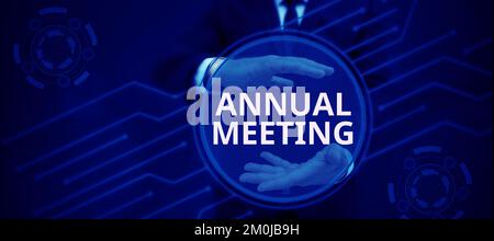Handwriting text Annual Meeting. Conceptual photo Yearly gathering of an organization interested shareholders Stock Photo