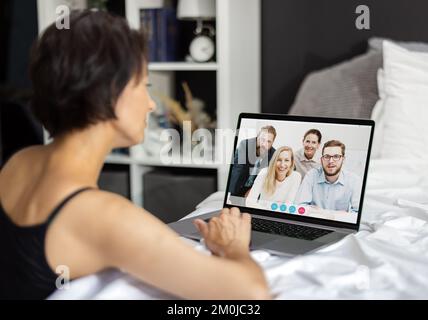 Woman having video call from home Stock Photo