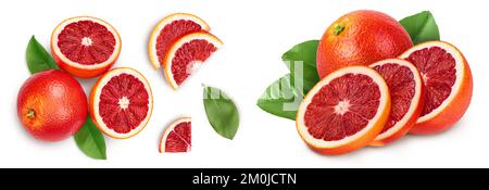 Blood red oranges isolated on white background . Top view. Flat lay Stock Photo