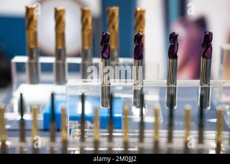 The flat square solid carbide endmill tools. Cutter for cnc machine. The cutting tool for CNC turning and milling machines. Stock Photo
